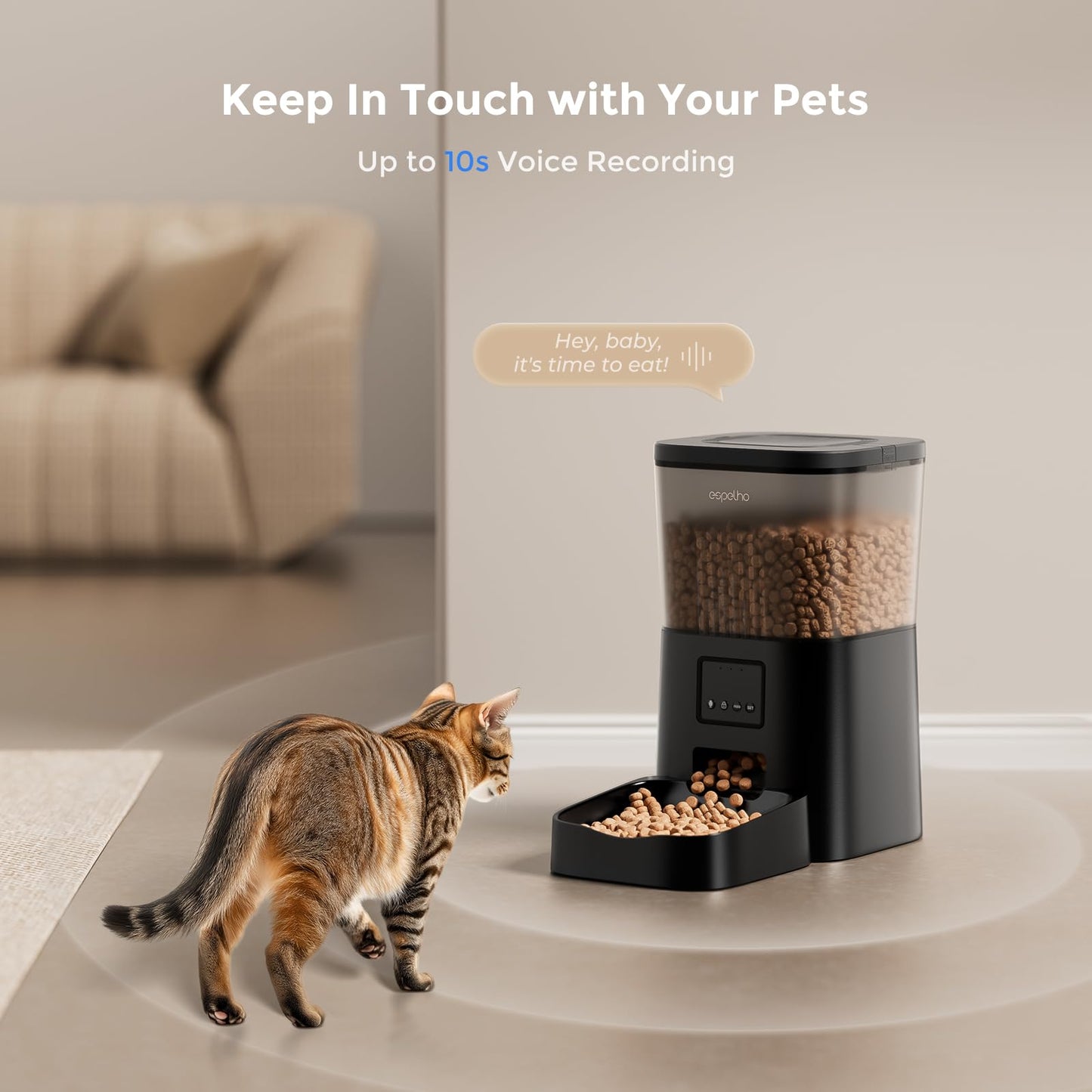 Espelho Automatic Cat Feeders WiFi: Food Dispenser with App Control 2.4Ghz WiFi- Smart Timed Cats Feeder with Voice Recorder| 4L Auto Pet Feeder for Cat and Small Dog- Up to 10 Meals per Day