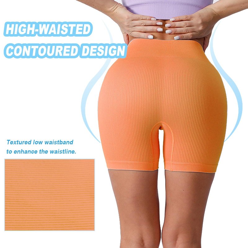WXUP HOPS Women Athletic Shorts-High Waisted Butt Lifting Workout Pants-Seamless Scrunch Biker Shorts for Gym,Yoga,and Running(Orange M)
