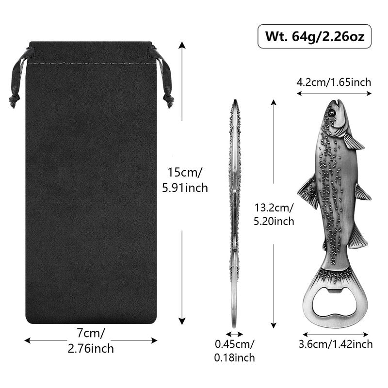 MR.BARWARE Trout Beer Bottle Opener – Fishing Gift for Men, Dad, Grandpa – Silver Fish Shaped Bar Tool with Gift Bag – Perfect for Fathers Day, Birthday, Christmas, Camping