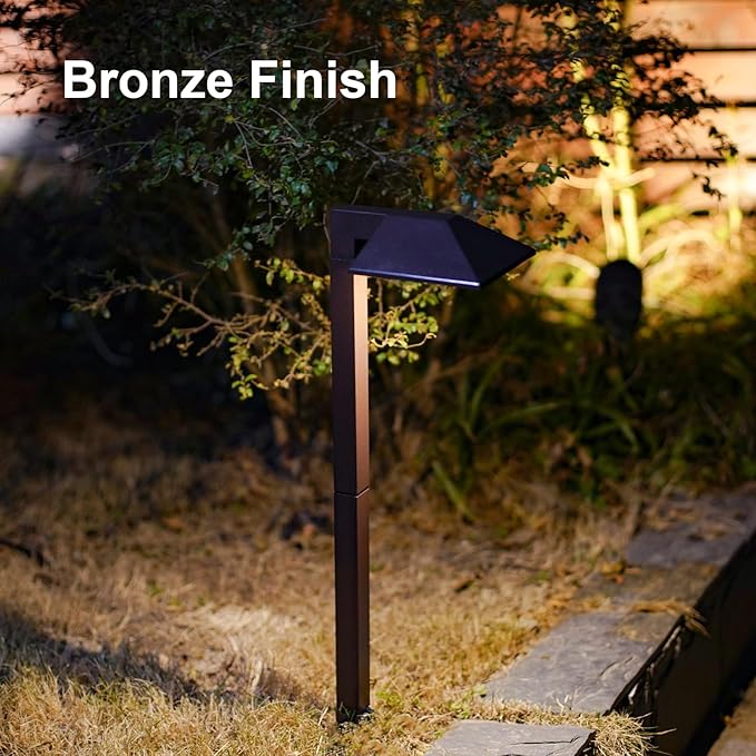 GOODSMANN Low Voltage Landscape Path Lights 8PK Kit 0.6W LED Sidewalk Landscape Lighting 22 Lumen Outdoor Electric Walkway & Pathway Lights Wired Bronze Finish 3100K Warm White with Cable Connectors