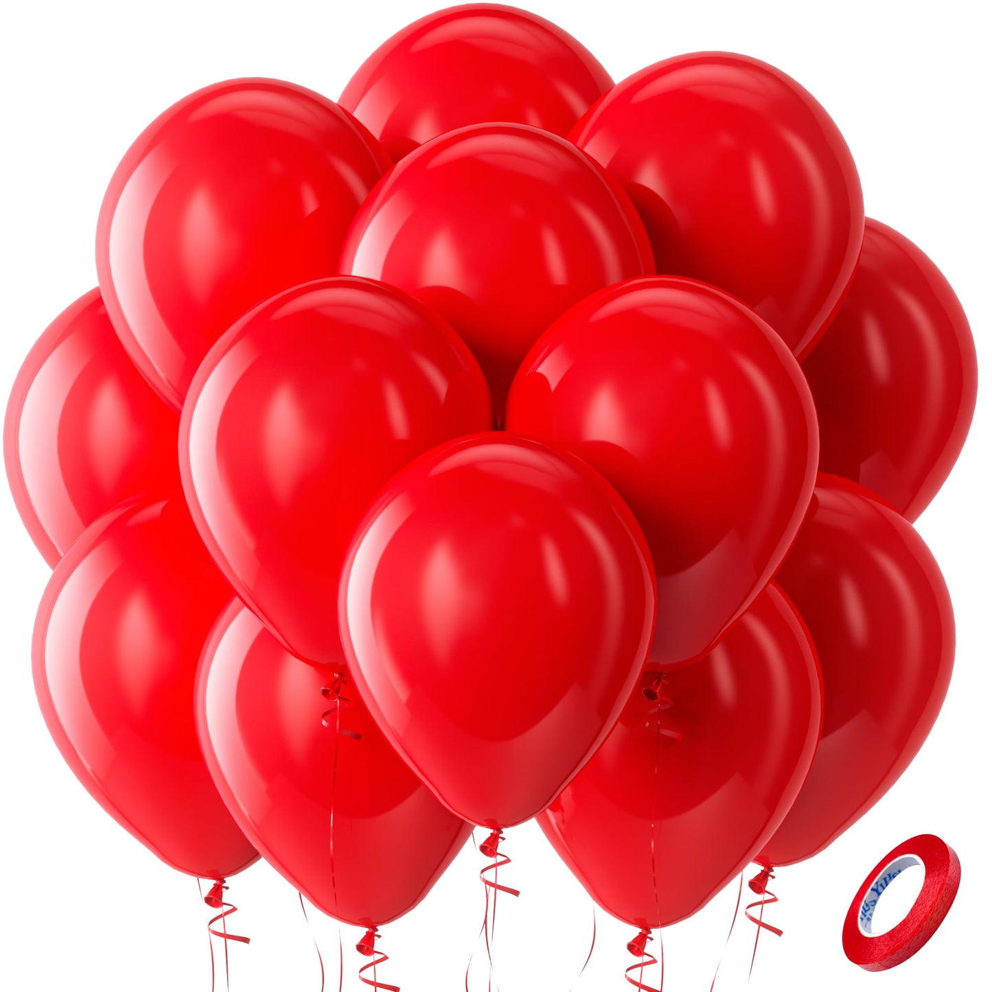 Bezente Red Balloons Latex Party Balloons - 100 Pack 12 inch Round Helium Red Balloons for Christmas New Years Casino Theme Wedding Birthday Patriotic Party Decorations