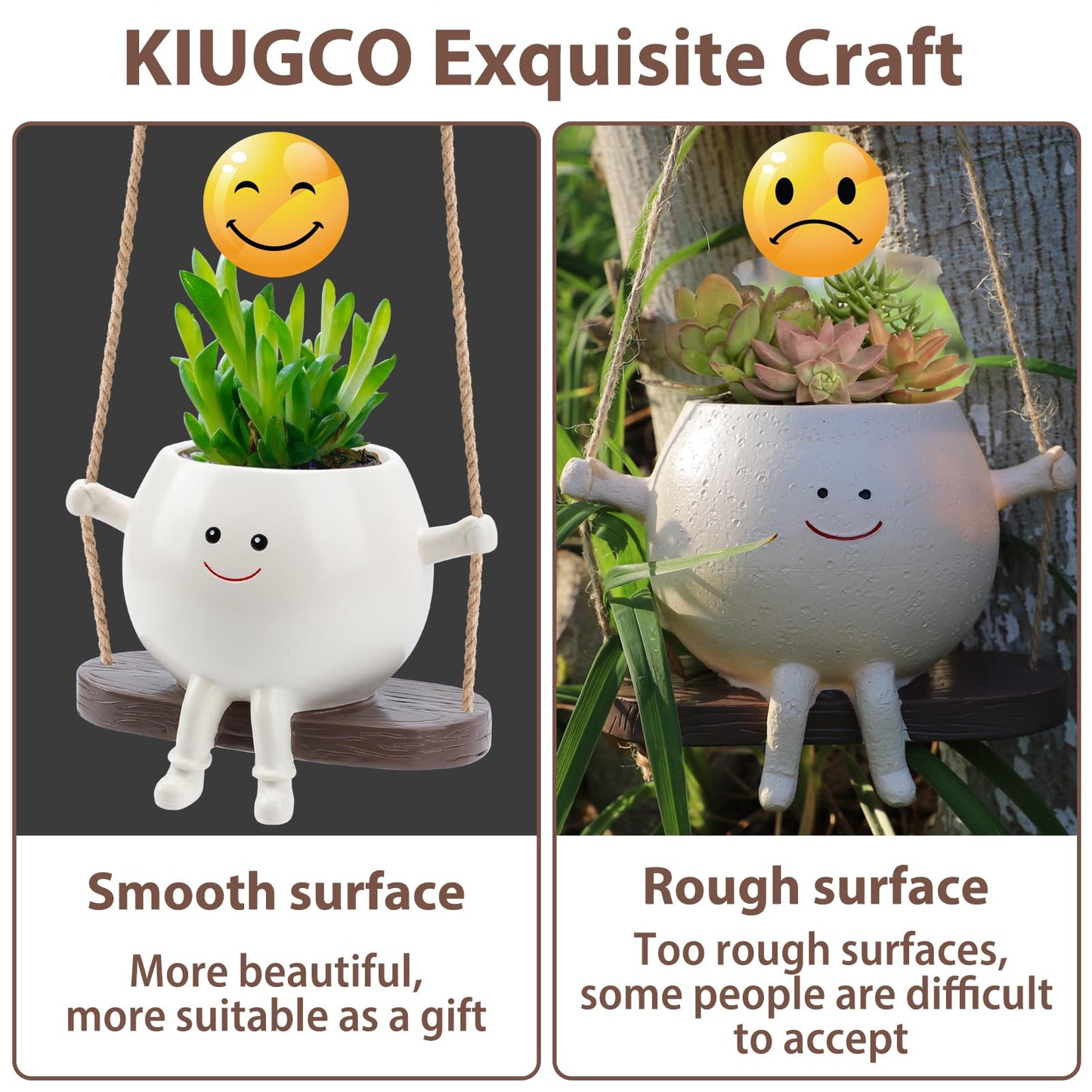 CEOJPA Small Swing Smiley Face Hanging Planter Pot for Indoor Outdoor Plants, Cute Swinging Plant Pot, Hanging Flower Pots, Face Planter Pot Head, Resin Succulent Planter, Birthday Gifts