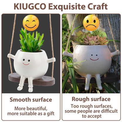 CEOJPA Small Swing Smiley Face Hanging Planter Pot for Indoor Outdoor Plants, Cute Swinging Plant Pot, Hanging Flower Pots, Face Planter Pot Head, Resin Succulent Planter, Birthday Gifts