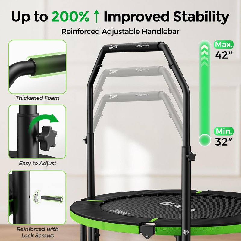 BCAN 40" Foldable Mini Trampoline, Rebounder Trampoline for Adults, Adjustable Foam Handle, Exercise Rebounder for Adults Indoor/Garden Workout, Max Load 330lbs, Green