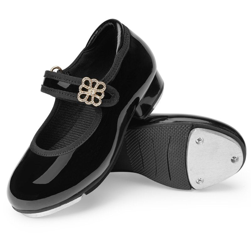 Stelle Girls Tap Shoes Boys Buckle PU Leather Dance Shoes(Toddler/Little Kid/Big Kid) (SD08-Black,9MT)