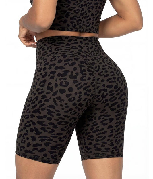 Sunzel 8" Waist Biker Shorts for Women No Front Seam Soft Yoga Workout Gym Bike Shorts Tummy Control Squat Proof Leopard Seal Brown X-Large