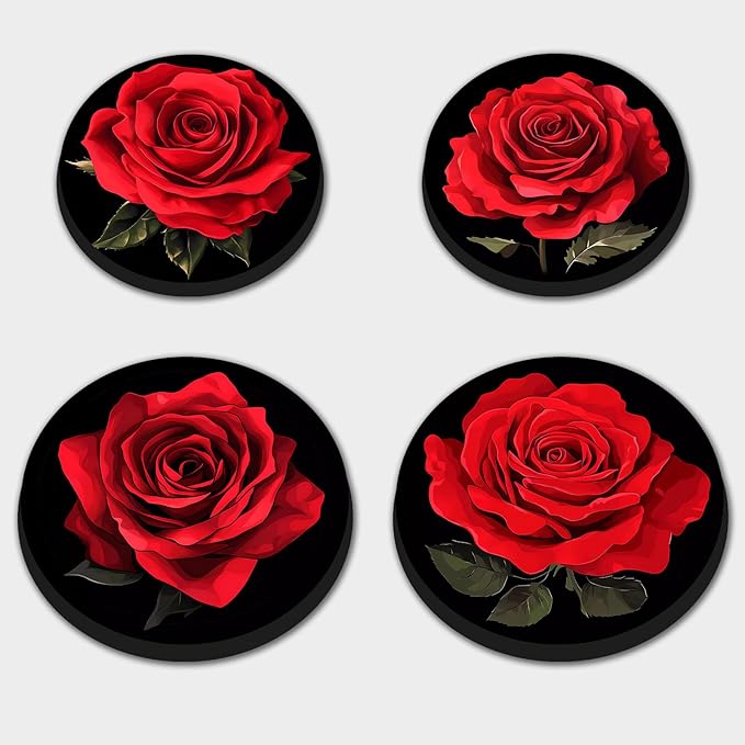 Red Rose Electric Stove Burner Covers，Set of 4 Round Stove Burner Covers，8 Inches and 10 Inches，Gas Stove Burner Covers,Metal Stove Burner Cover，Rose Bloom Cooktop Decorative，Home Decor,Kitchen Decor