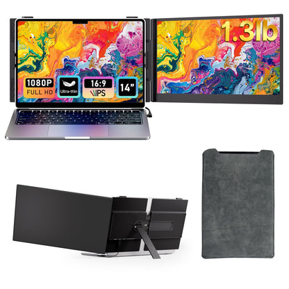 Laptop Screen Extender - Ultra-Thin 1.3lbs 14" FHD IPS Dual Portable Monitor Extension for Laptop, Attachment Plug & Play for 13-17" Laptops, Second Extra Travel Display for Windows/Mac/Android