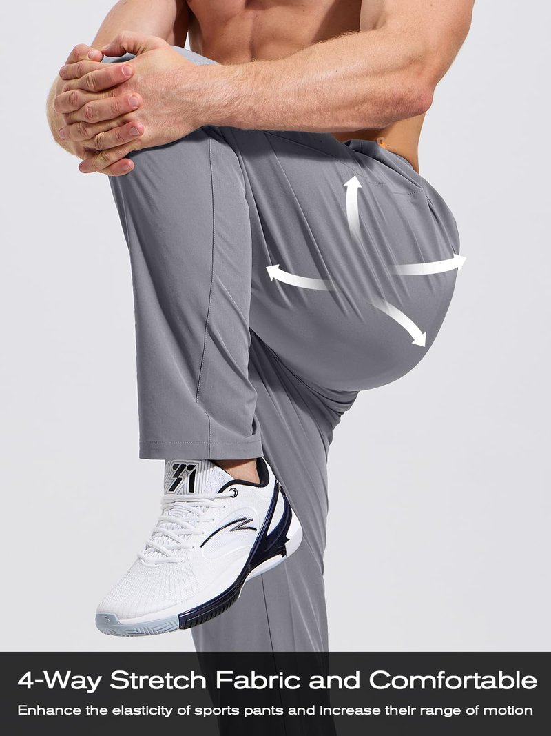 ZENGVEE Sweatpants for Men Athletic with Zipper Pockets Workout Sweat Pants Lightweight for Jogging Gym Running Track Exercise Moisture Wicking Training Lounge Open Bottom 3039 LightGray L