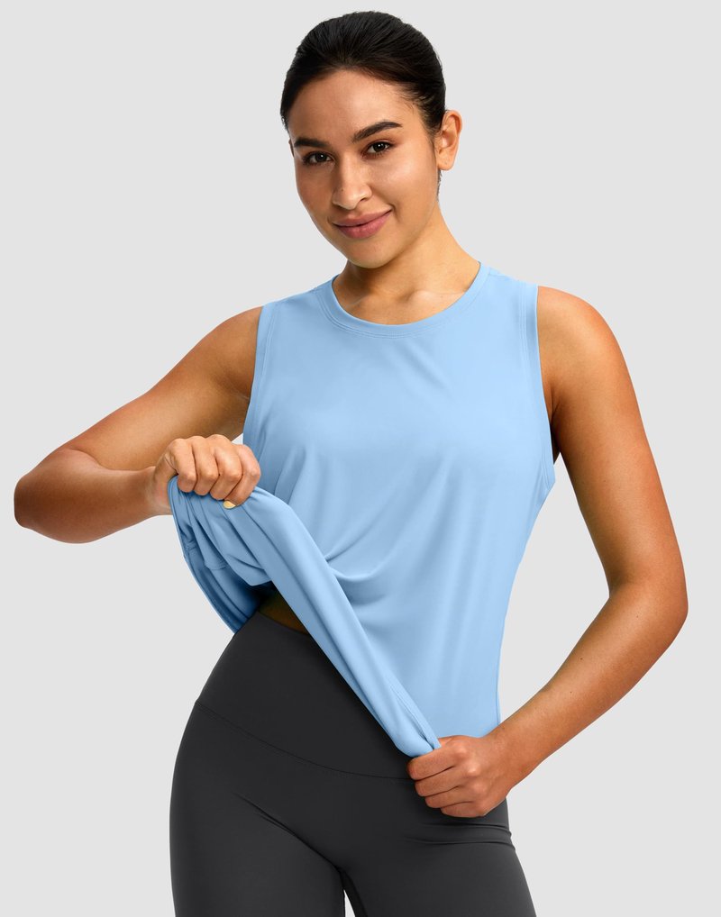 Women's Workout Tops Racerback Athletic Tank Tops Sleeveless Loose Fit Yoga Running Gym Shirts for Women(Haze Blue,M)