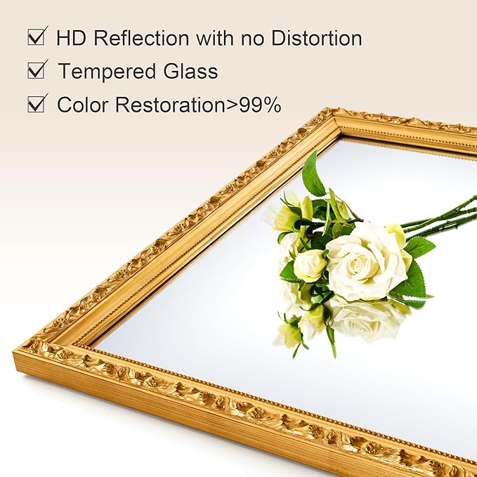 Gold Vintage Mirror, 40'' x 28'' Traditional Antique Wall Mirrors with Ornate Gold Frame, Bathroom Decorative Mirrors for Wall Decor