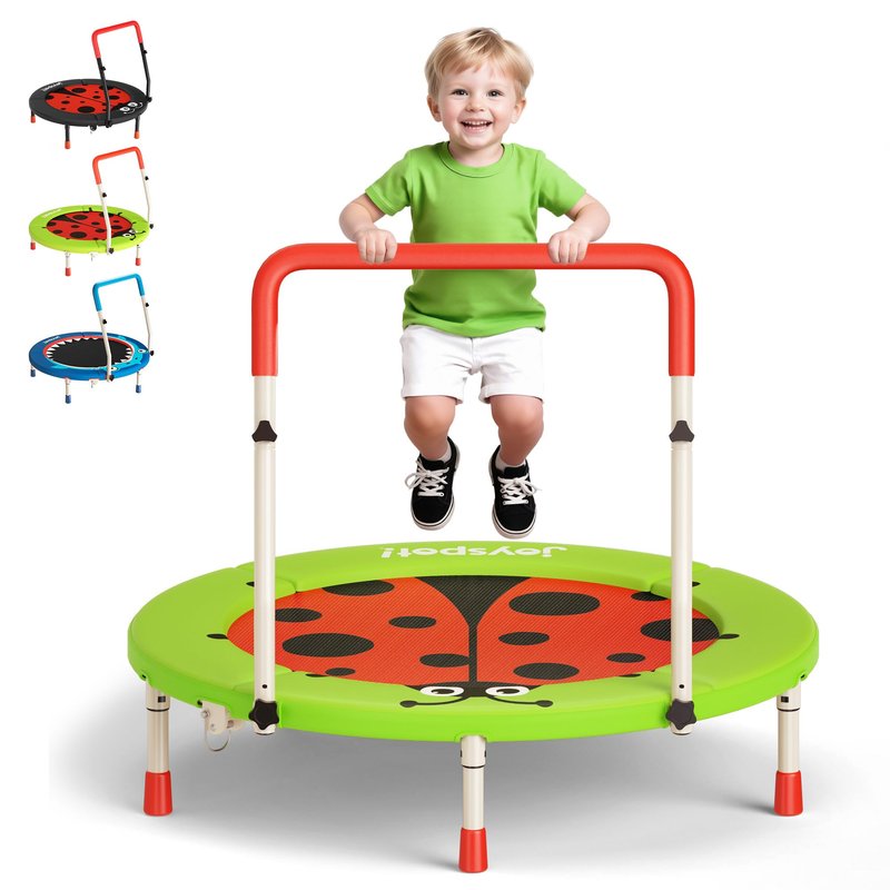 3FT Toddler Trampoline, 36” Foldable Mini Trampoline with Adjustable Handle for Kids Ages 3-6, ASTM Certified Indoor Outdoor Kids Jumper with Safety Padded Cover, Boy Girl Gift Supports 100LBS