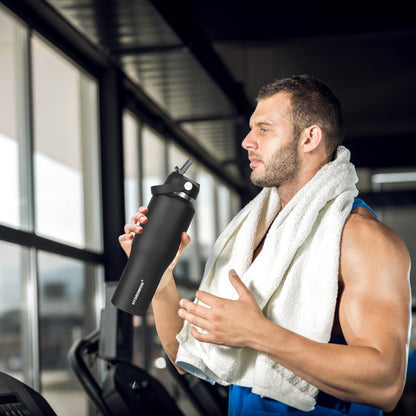 HYDROWION 32oz Stainless Steel Water Bottle(Cold for 48 Hrs, Hot for 24 Hrs),Double Wall Vacuum Insulated Water Bottle with Straw Lid, Spout Lid and Flex Cap, Fit in Any Car Cup Holder,Black