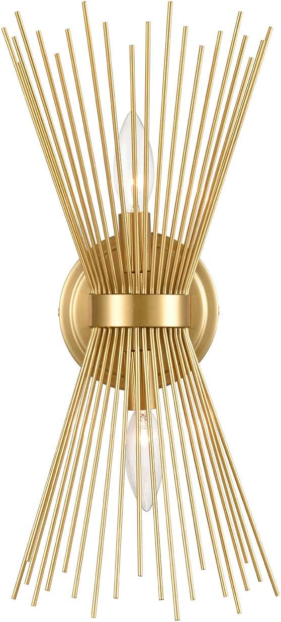 YUBOLE Brass 2-Light Vanity Light Mid-Century Modern Starburst Wall Sconce Lamp Sunburst Sconce Art Decor