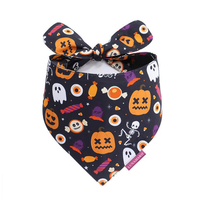 LunaMarie - Luxury Cat and Dog Bandanas - Halloween Designs | Premium Silky Poly Fabric | 100% Handmade Custom Shape Dual Layered Small, Medium, Large Cat Scarf (Trick-Or-Treat, Large)