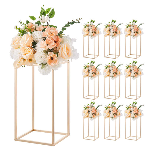 VEVOR Wedding Flower Stand, 10PCS 15.75-inch Column Flower Stand, Floral Stands with Acrylic Laminate, Rectangular Floral Display Rack for Wedding, Party, Birthday, Home, French Gold Centerpiece Stands