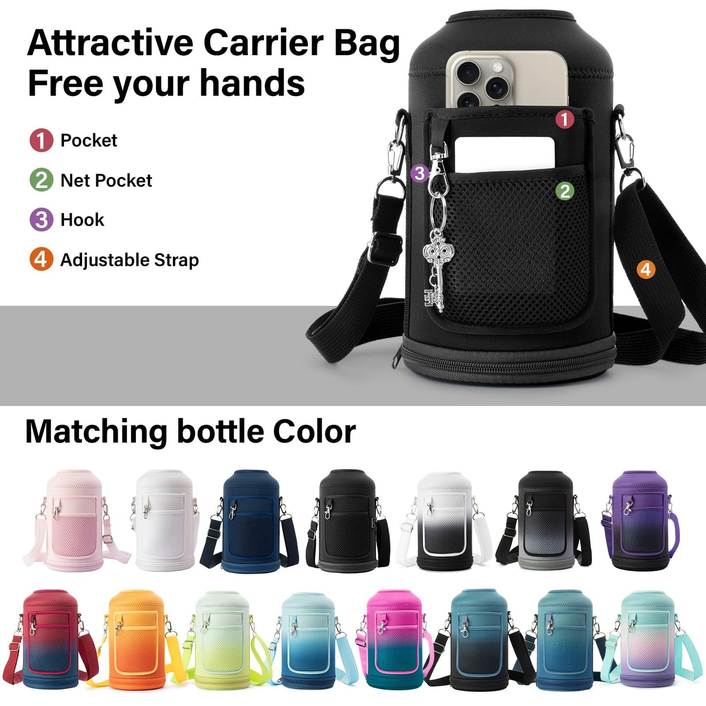 DYSANKY Insulated Water Bottle | Thickened Stainless Steel Vacuum Metal | Portable Sports Half Gallon Large Water Jug for Gym and Hiking with Straw, Carrier Bag, Handle Strap | BPA-Free 64 oz