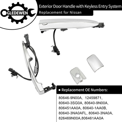Exterior Door Handles Chrome (2PCS), Compatible with 2009-2018 Nissan Sentra Murano Maxima Leaf, with Sensor and Smart Keyless Entry System, Front Left & Right Side | Replace# 806469N00A, 12459871