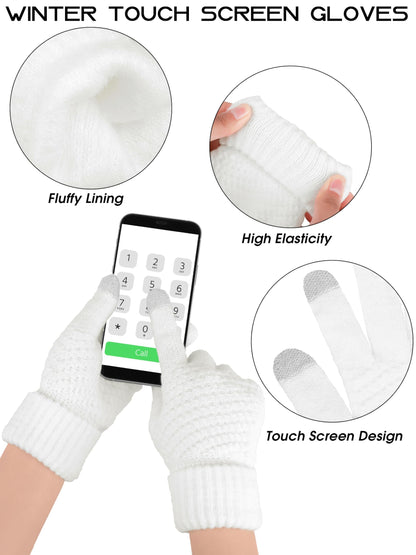 URATOT 4 Packs Winter Warm Set Knitted Pompom Hat Scarf Touch Screen Gloves Ear Warmer 4 In 1 Set for Men or Women