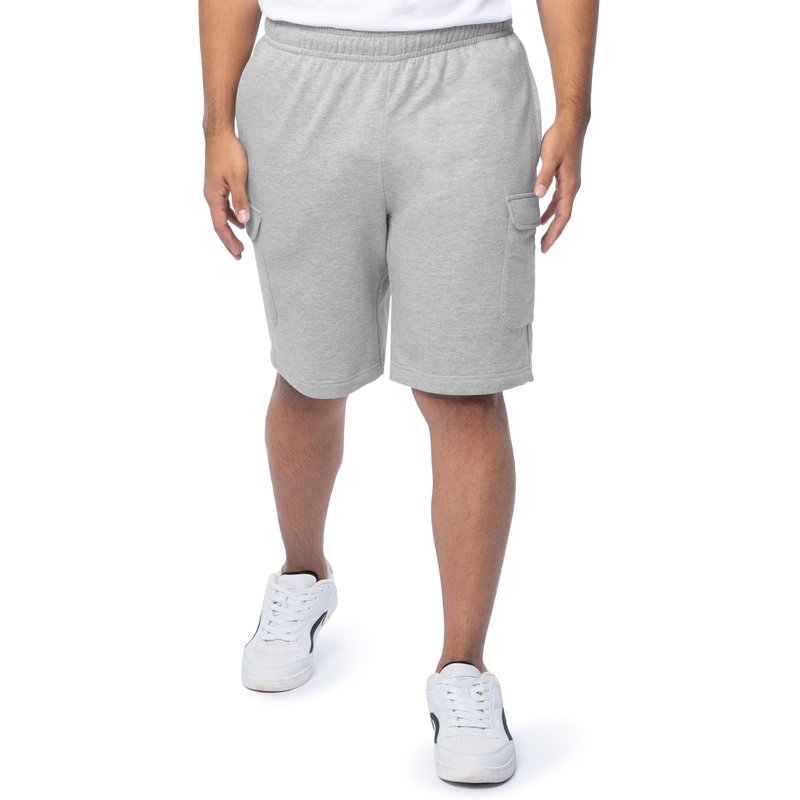 Fruit of the Loom Men’s Fleece Cargo Shorts, Light Grey Heather, Large