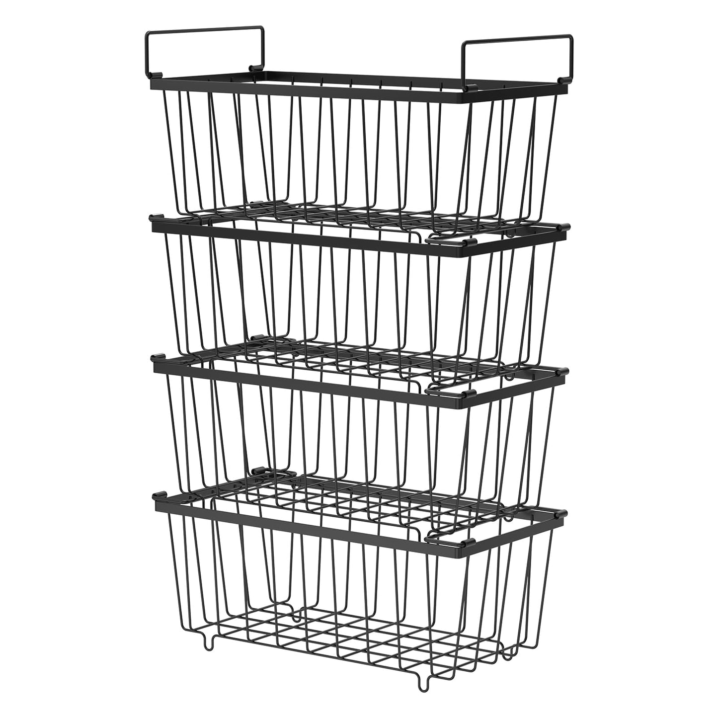 4 Pack Freezer Organizer Bins, Stackable Deep Freezer Organizer Bins, Chest Freezer Baskets for Sorting Frozen Meats and Food, Freezer Storage Basket with Foldable Handles