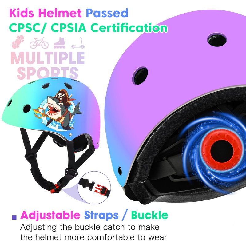 BiutiMama Toddler Helmet Kids Bike Helmet Set for Boys Girls, CPSC Certified Adjustable Skateboard Helmets, Protective Gear Set Knee Elbow Wrist Pads for Bicycle Balance, Roller, Scooter, Cycling
