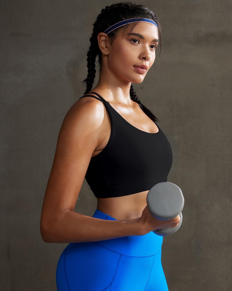 RUNNING GIRL Sports Bras for Women,Strappy Back Workout Bras Padded Supportive Black Sports Bra Plue Size(WX2354 Black,M)