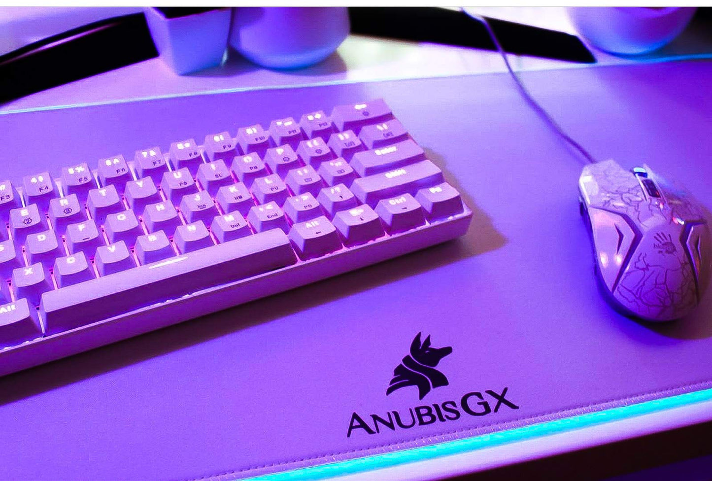 AnubisGX White RGB Mouse Pad | Premium XL Waterproof Computer Gaming Desk Mat | 14 Glowing LED Settings | XXL Extended Non-Slip Gamer Mousepad | 31.5 x 11.8 in