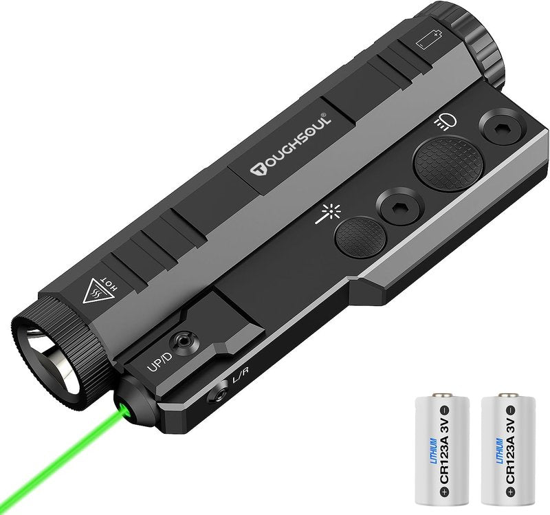 ToughSoul Mlok Flashlight Laser Sight Combo - 1450 Lumen Brightness with Green Laser & Strobe Function | Replaceable Battery Included