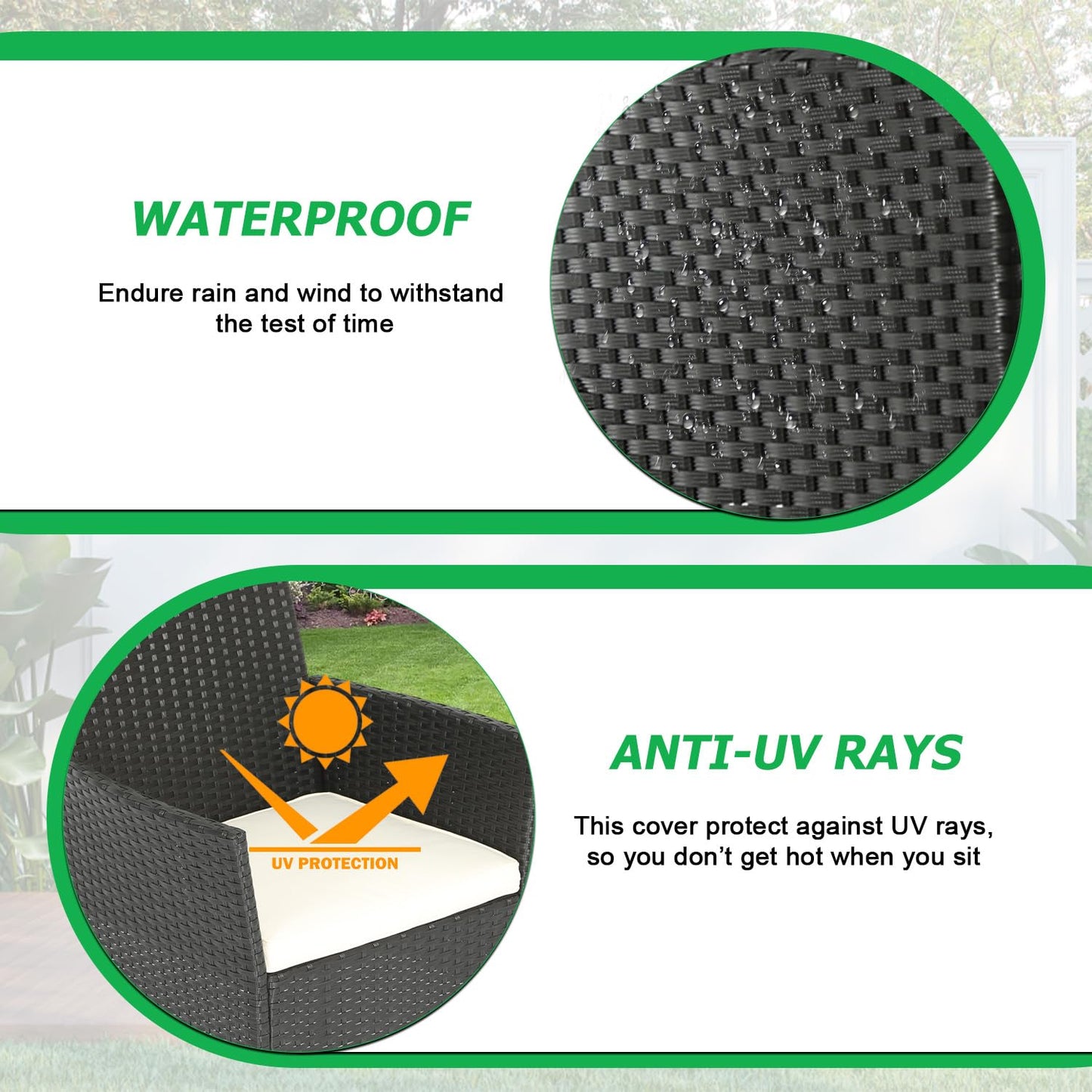 FDW Wicker Outdoor Furniture Patio Furniture Set of 3 Rattan Patio Chairs Outdoor Chairs Patio Conversation Set with Coffee Table for Yard Backyard Lawn Porch Poolside Balcony,Black