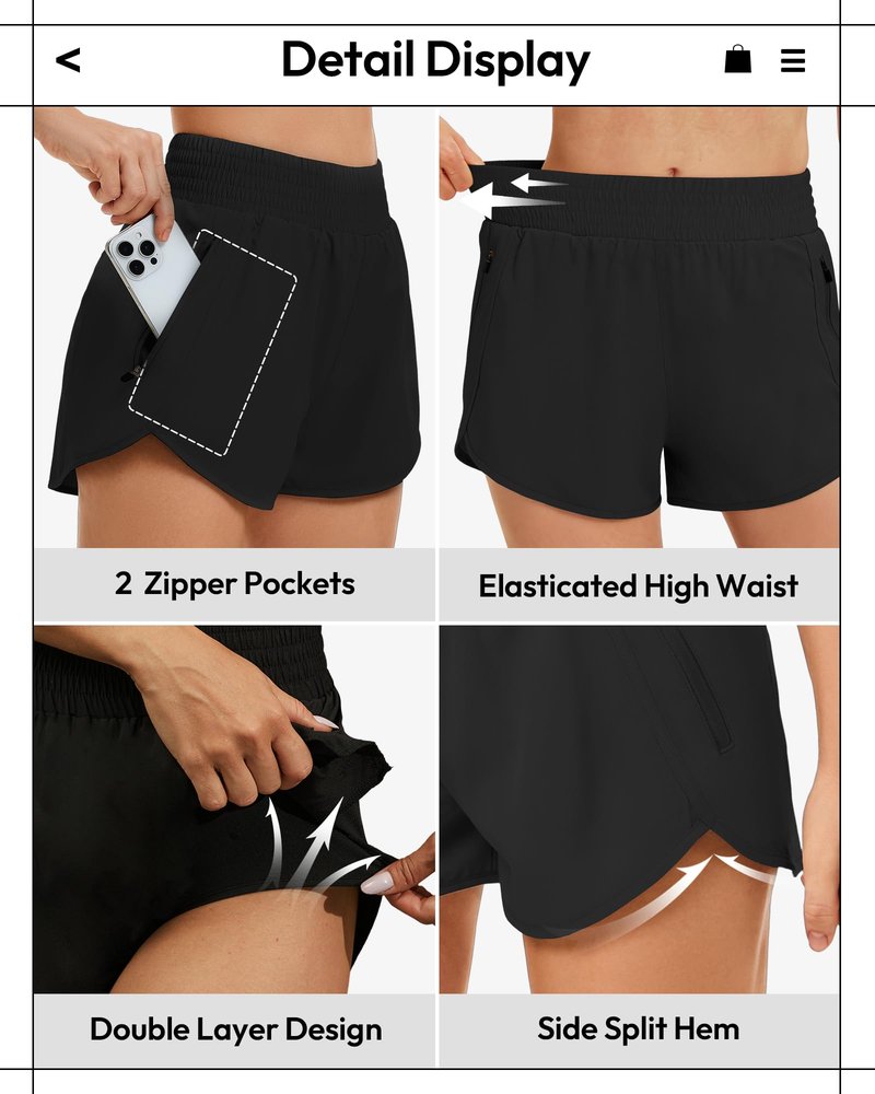 TVKSOM Women's Athletic Workout Shorts High Waisted with Zipper Pockets Gym Elastic Running Shorts for Women Casual