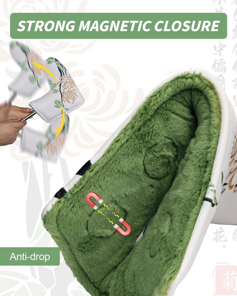 Chrysanthemum Golf Head Covers, Floral Style Blade Putter Cover, Unique Design Golf Club Covers Funny, Golf Headcovers PU Leather and Advanced Embroidery with Soft Inner Lined for Most Brands - Autumn