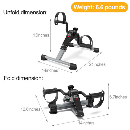 Folding Pedal Exerciser Mini Exercise Bike Portable Peddler Under Desk Bike with LCD Display for Arms and Legs Workout (Gray)