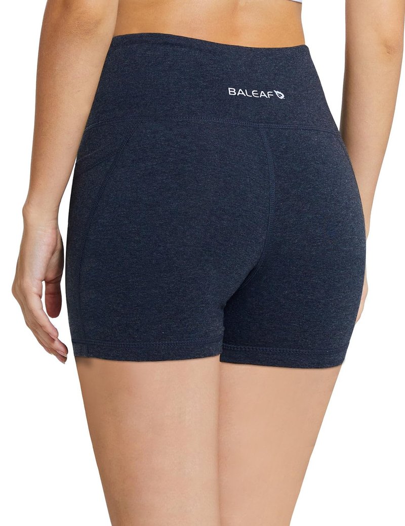 baleaf Workout Shorts Women 5" Biker Yoga Gym Spandex Running Volleyball Compression Tummy Control Short with Pockets Heather Blue S