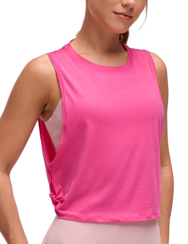 CRZ YOGA Pima Cotton Large Armhole Tank Tops for Women - Workout Sport Athletic Yoga Running Gym Loose Crop Sleeveless Shirts Sonic Pink Large