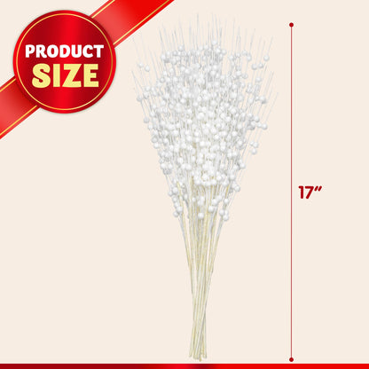 Joiedomi 24 Pcs Christmas Tree Berry Stem (White), Decorative Bead Sticks, Glittery Twigs, Picks, Branches for Christmas Tree, Small Vase, Holiday, Wedding, Party (17 Inches, White)