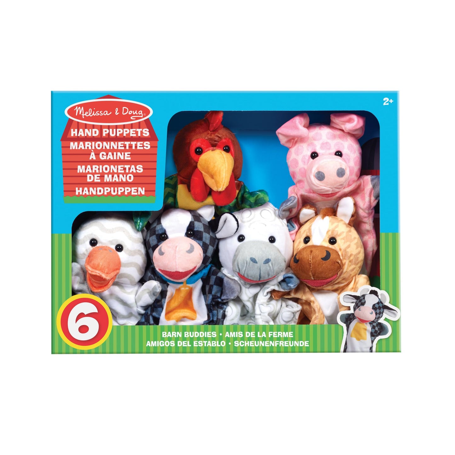 Melissa & Doug Barn Buddies Hand Puppets, Set of 6 (Cow, Sheep, Horse, Duck, Chicken, Pig)