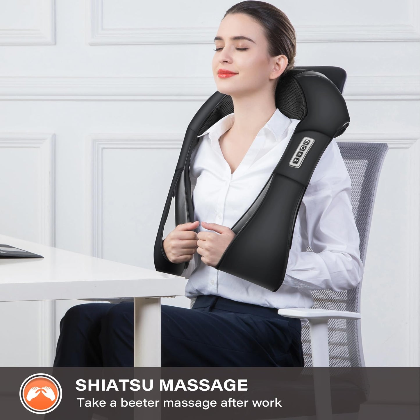 Neck Back Massager, Shiatsu Neck and Shoulder Massager with Heat, 3D Deep Tissue Kneading Massager Electric Massager for Shoulder, Back, Leg Muscle Pain Relief, Home & Office Use (Black)