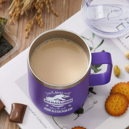 NOWWISH Funny Christmas Gifts for Mom, Mamasaurus Mug 14oz with Lid, Keeps Coffee/Wine Hot Cold, Unique Stocking Stuffer for Wife from Husband/Kids
