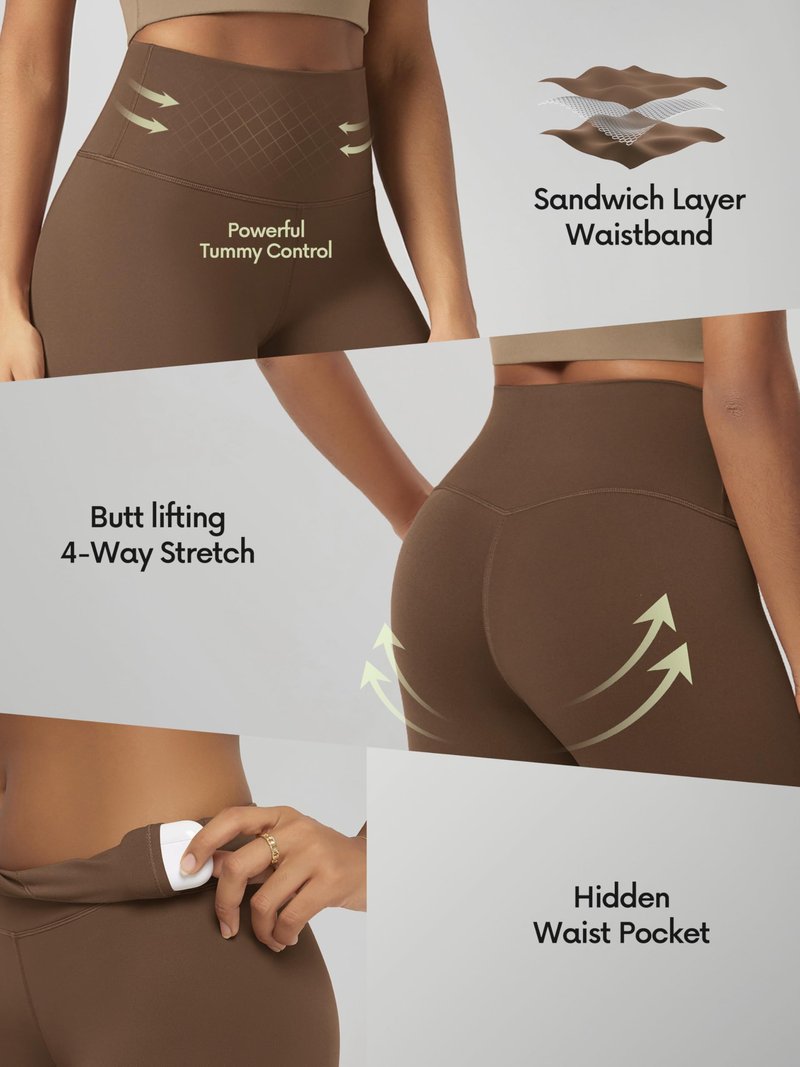 ODODOS Tummy Control Compression Shorts for Women, 6" Inseam High Waist Workout Biker Shorts with Inner Pocket, Brunette, Large
