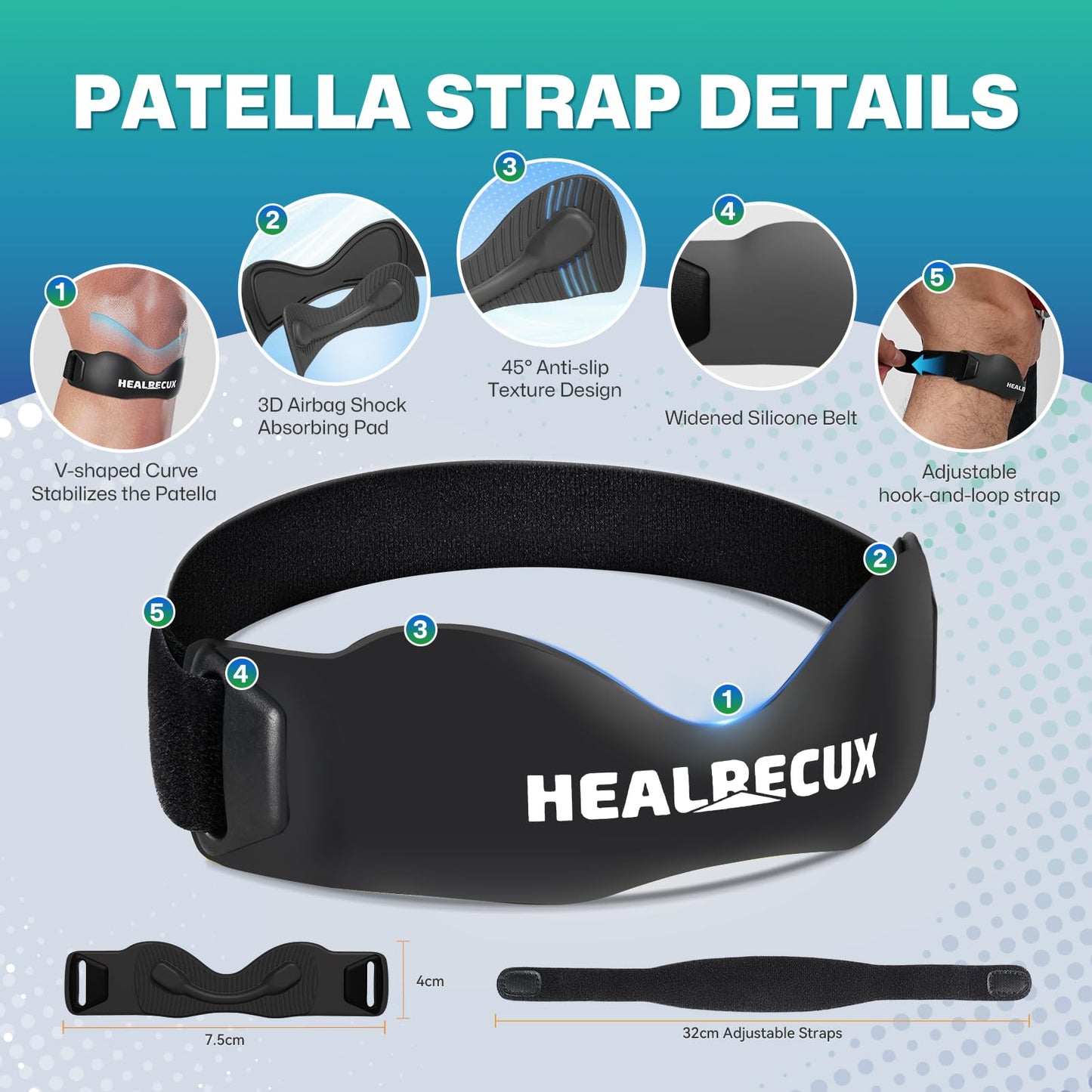 Healrecux Patella Band, Knee Strap Patella Tendon Support for Knee Pain & Tendonitis, Patella Stabilizer Knee Brace for Running, Basketball, Jumpers Knee, Tennis, Volleyball & Squats - Inky 1 Pack