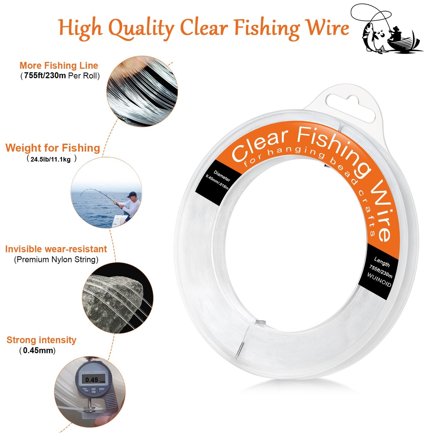 Clear Fishing Line Wire, Monofilament Fishing Line Wire, Nylon Clear Invisible String for Fishing and Hanging Balloons Garland Crafts Decorations WUINOID