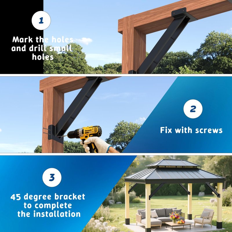 TAYORY 8 Pcs 45 Degree Angle Brackets, 4x4 Pergola Brackets Kit , for 4''x4'' Lumber (Actual: 3.6''x3.6'') , for Wooden Structures Such as Pergolas, Gazebos