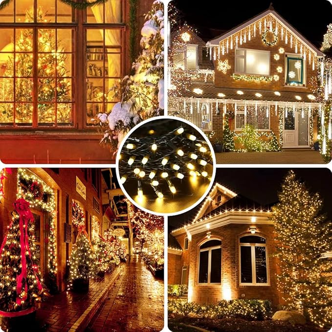 AmyHomie Warm White Christmas Lights, 108Ft 300LED Plug-in Christmas String Lights,8 Modes Waterproof Fairy String Lights for Outdoor & Indoor Christmas Tree Home Patio Garden Party Wedding Decor