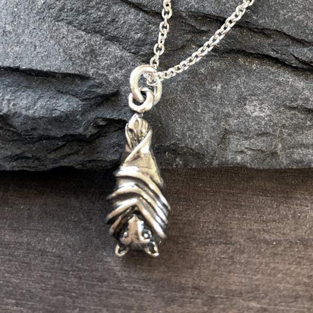 Sterling Silver Petite Hanging Bat Charm Pendant Necklace, 18"