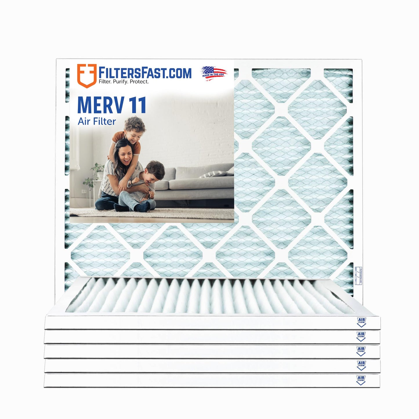 Filters Fast 30x30x1 Air Filter MERV 11, 1" AC Furnace Air Filters, Made in the USA, Actual Size: 29.5"x29.5"x0.75, 6 Pack