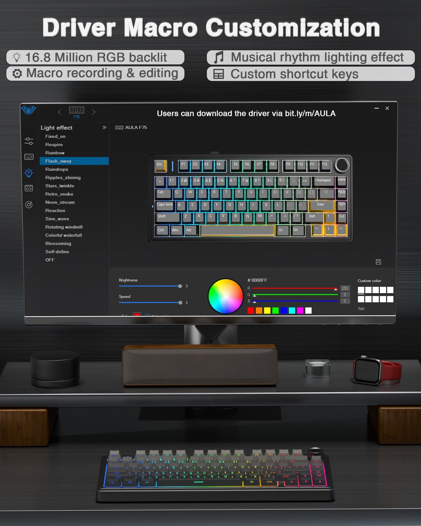 AULA F75 Wireless Mechanical Keyboard, Gasket Mounted, Hot Swappable, Pre-lubed Reaper Switches, RGB Backlit, 2.4GHz/Type-C/Bluetooth Gaming Keyboard (75%)