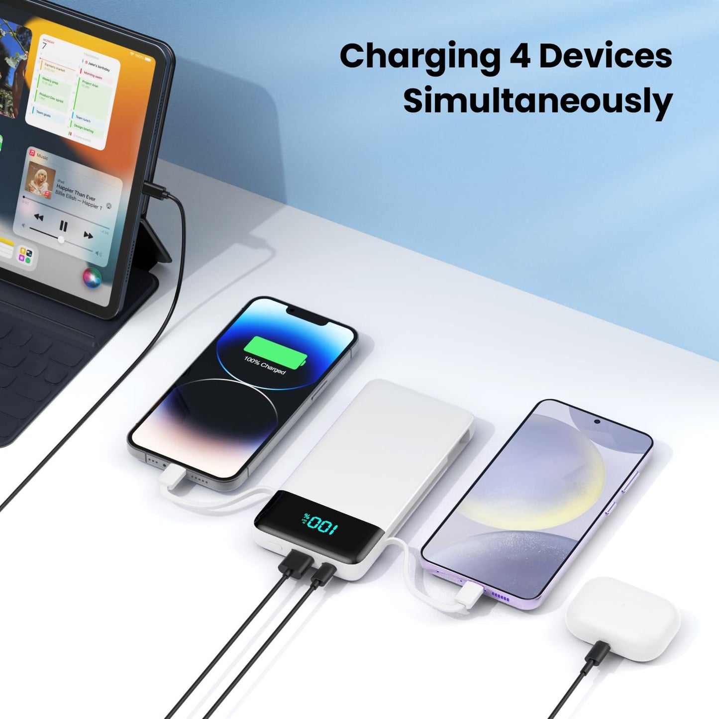 Portable Charger for iPhone with Built in Cables and Wall Plug,Upgraded 13800mAh Fast Charging USB C Power Bank,4 Outputs Travel Essential Battery Pack Compatible with iPhone 15/14/13,Samsung-Purple