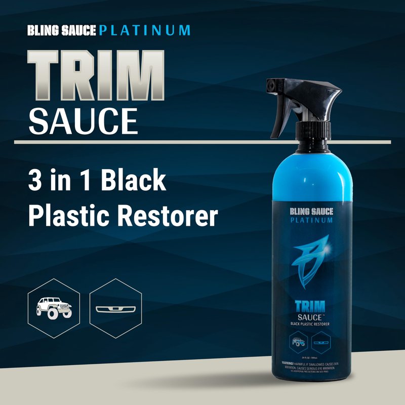 Bling Sauce Platinum: Trim Sauce, 3 in 1 Black Plastic Restorer. Cleans, Protects and Restores Faded or Damaged Black Plastic Trim on Cars, Trucks, SXS. Spray On-Wipe Off. 24oz