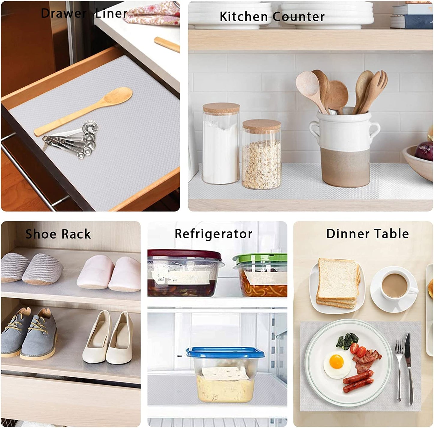 AKINLY 9 Pack Washable Waterproof Fridge Liners and Drawer Mats, Refrigerator Shelving Pads in White